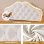 ADORNEVE Twin Bed Frame with RGB LED Lights, Princess Bed Frame with Adjustable Crystal Button Headboard, Velet Upholstered Platform Bed for Girls, Solid Wooden Slats, Easy Assembly, Creamy White - Grand Goldman