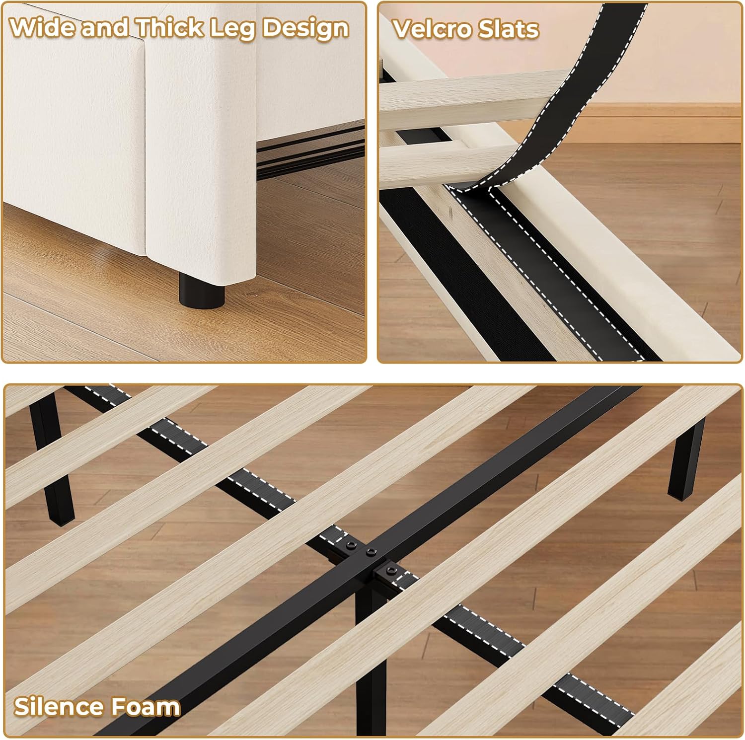 ADORNEVE Twin Bed Frame with RGB LED Lights, Princess Bed Frame with Adjustable Crystal Button Headboard, Velet Upholstered Platform Bed for Girls, Solid Wooden Slats, Easy Assembly, Creamy White - Grand Goldman