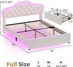 ADORNEVE Twin Bed Frame with RGB LED Lights, Princess Bed Frame with Adjustable Crystal Button Headboard, Velet Upholstered Platform Bed for Girls, Solid Wooden Slats, Easy Assembly, Creamy White - Grand Goldman