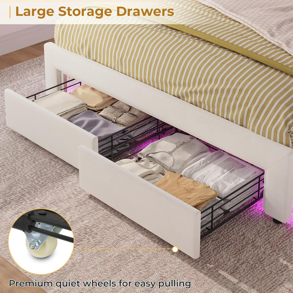 ADORNEVE Twin Bed Frame with RGB LED Lights, Princess Bed Frame with Adjustable Crystal Button Headboard, Velet Upholstered Platform Bed for Girls, Solid Wooden Slats, Easy Assembly, Creamy White - Grand Goldman