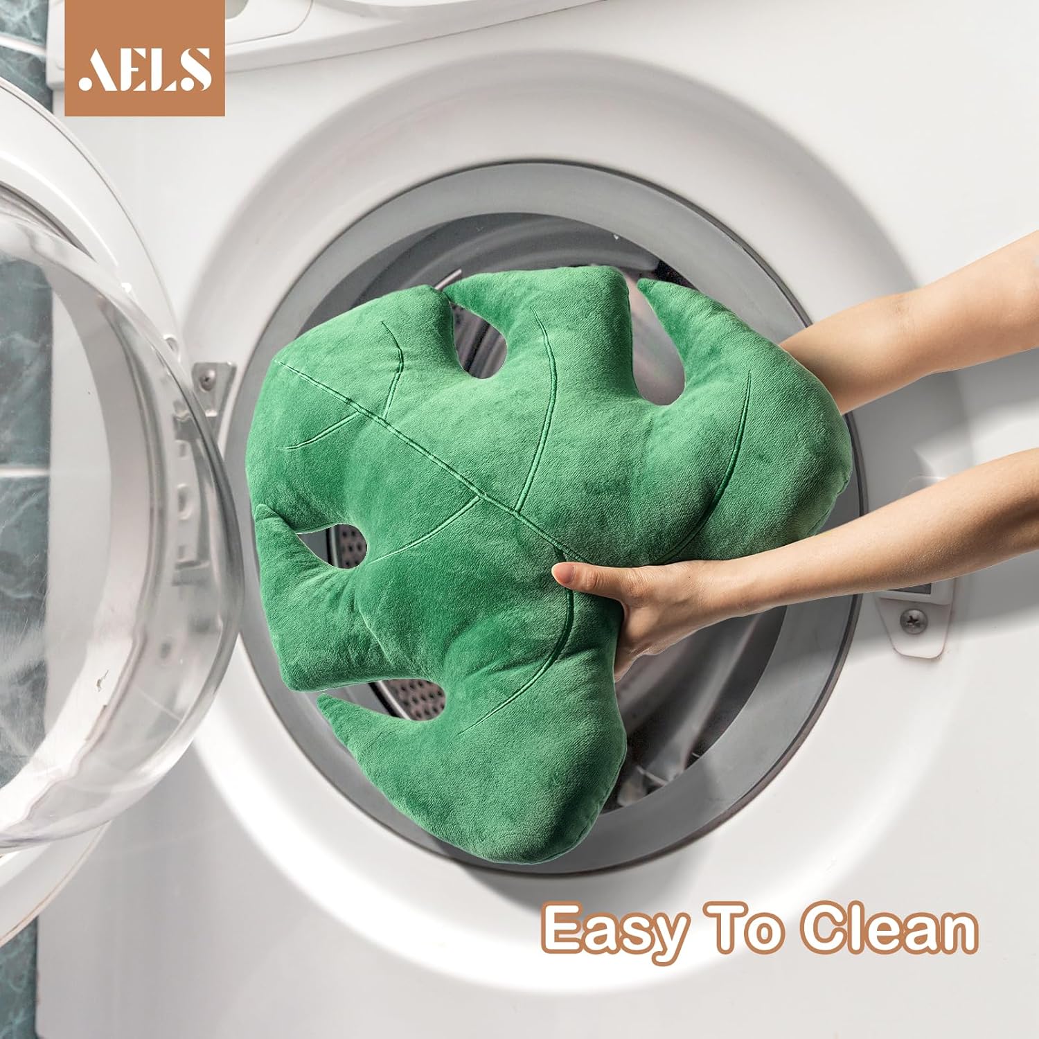 AELS Set of 2 3D Leaves Decorative Throw Pillows, 18"& 14" Monstera Deliciosa Plush Pillow Set for Plant Lovers Garden Lovers, Living Room Bedroom Nursery Decor, Light Green & Dark Green - Grand Goldman