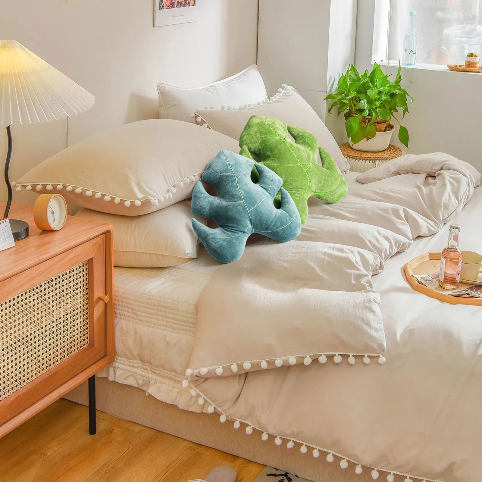 AELS Set of 2 3D Leaves Decorative Throw Pillows, 18"& 14" Monstera Deliciosa Plush Pillow Set for Plant Lovers Garden Lovers, Living Room Bedroom Nursery Decor, Light Green & Dark Green - Grand Goldman