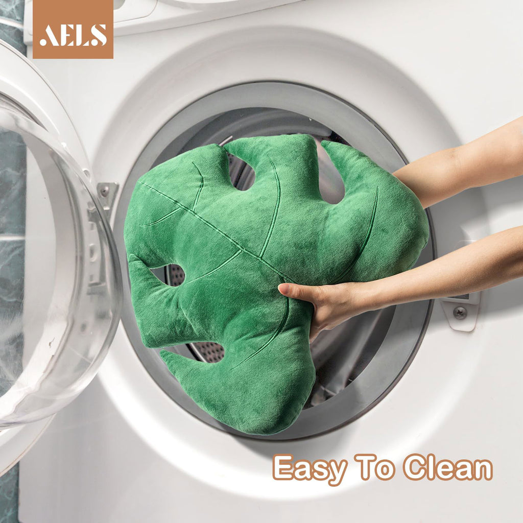 AELS Set of 2 3D Leaves Decorative Throw Pillows, 18"& 14" Monstera Deliciosa Plush Pillow Set for Plant Lovers Garden Lovers, Living Room Bedroom Nursery Decor, Light Green & Dark Green - Grand Goldman