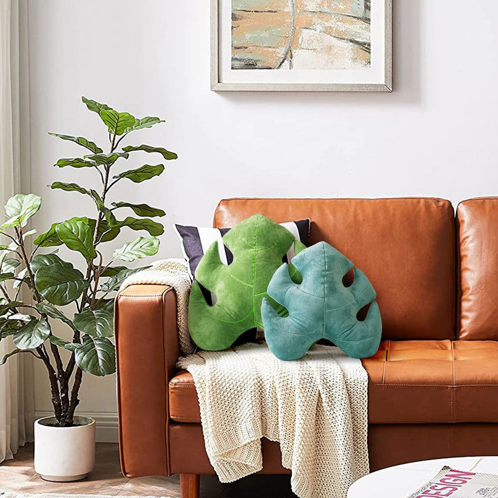 AELS Set of 2 3D Leaves Decorative Throw Pillows, 18"& 14" Monstera Deliciosa Plush Pillow Set for Plant Lovers Garden Lovers, Living Room Bedroom Nursery Decor, Light Green & Dark Green - Grand Goldman