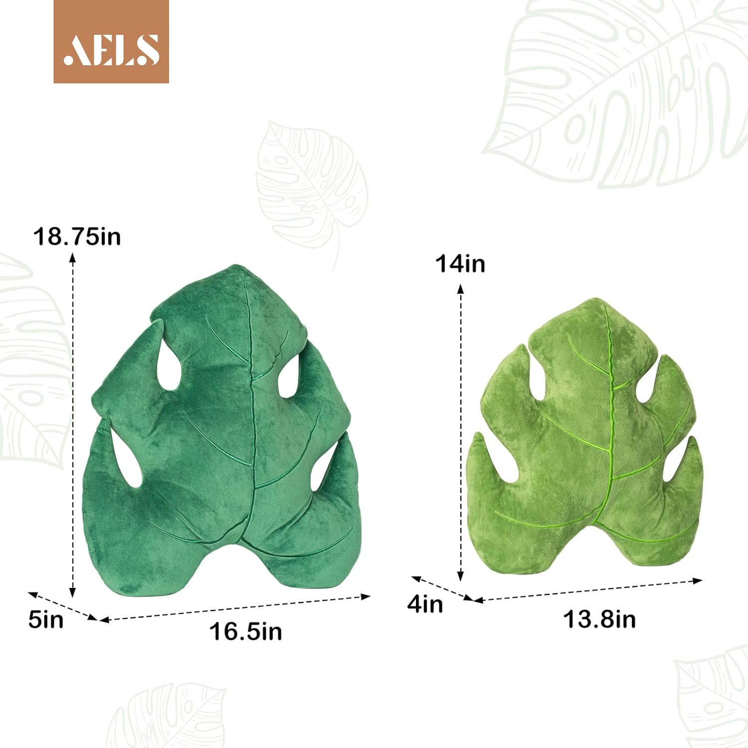 AELS Set of 2 3D Leaves Decorative Throw Pillows, 18"& 14" Monstera Deliciosa Plush Pillow Set for Plant Lovers Garden Lovers, Living Room Bedroom Nursery Decor, Light Green & Dark Green - Grand Goldman