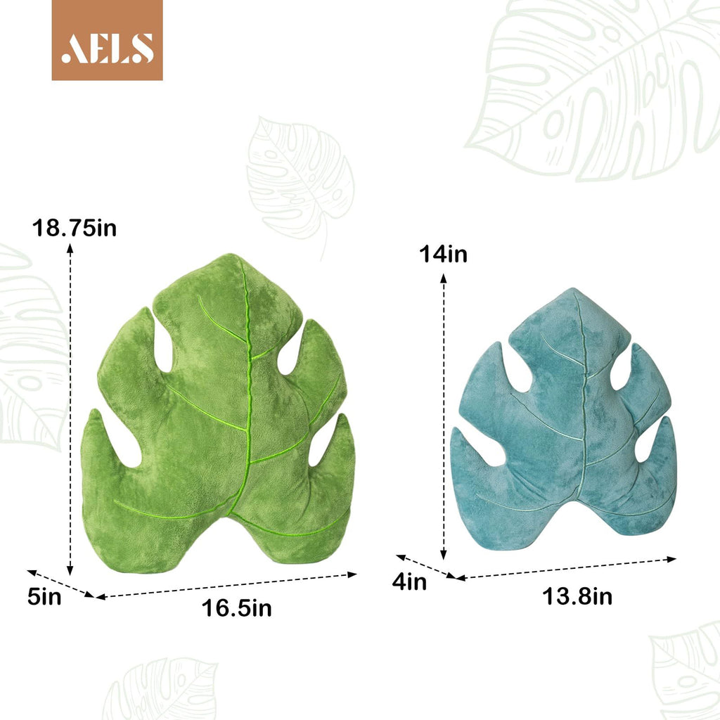 AELS Set of 2 3D Leaves Decorative Throw Pillows, 18"& 14" Monstera Deliciosa Plush Pillow Set for Plant Lovers Garden Lovers, Living Room Bedroom Nursery Decor, Light Green & Dark Green - Grand Goldman