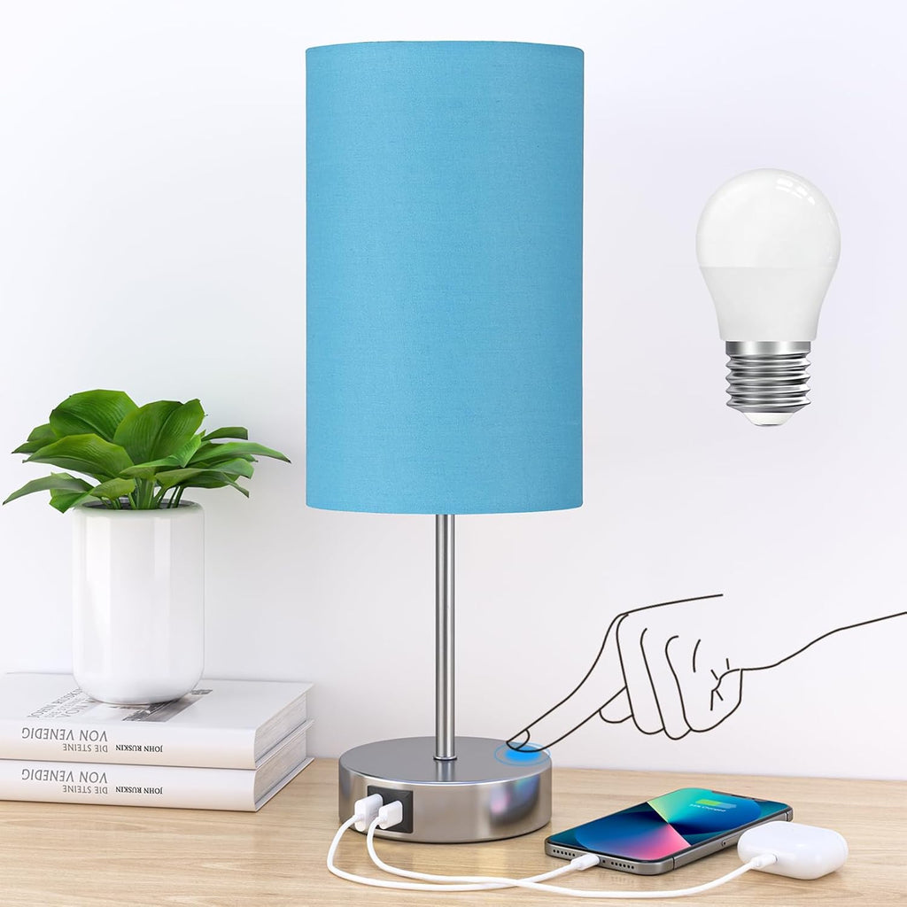 AKASUKI Table Lamp for Bedroom, 3 Way Dimmable Touch Lamp with Dual Charging Station, Small Bedside Lamps for Night Stands, Living Room, Office(LED Bulb Included) - Grand Goldman