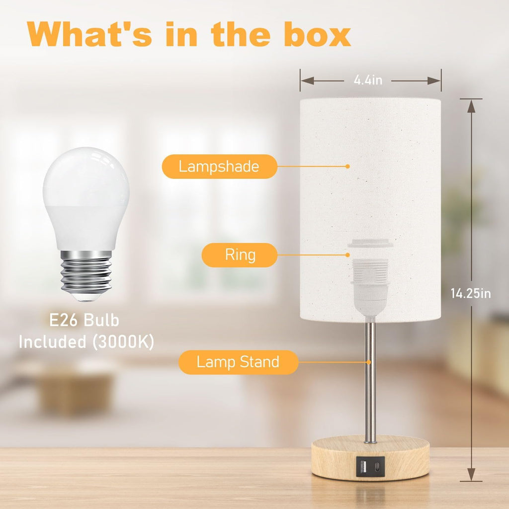 AKASUKI Table Lamp for Bedroom, 3 Way Dimmable Touch Lamp with Dual Charging Station, Small Bedside Lamps for Night Stands, Living Room, Office(LED Bulb Included) - Grand Goldman