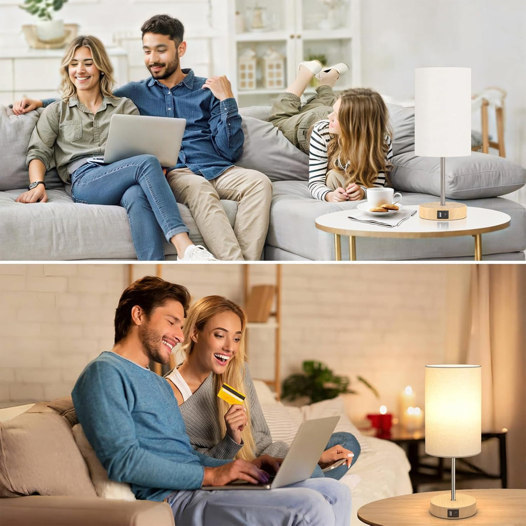 AKASUKI Table Lamp for Bedroom, 3 Way Dimmable Touch Lamp with Dual Charging Station, Small Bedside Lamps for Night Stands, Living Room, Office(LED Bulb Included) - Grand Goldman