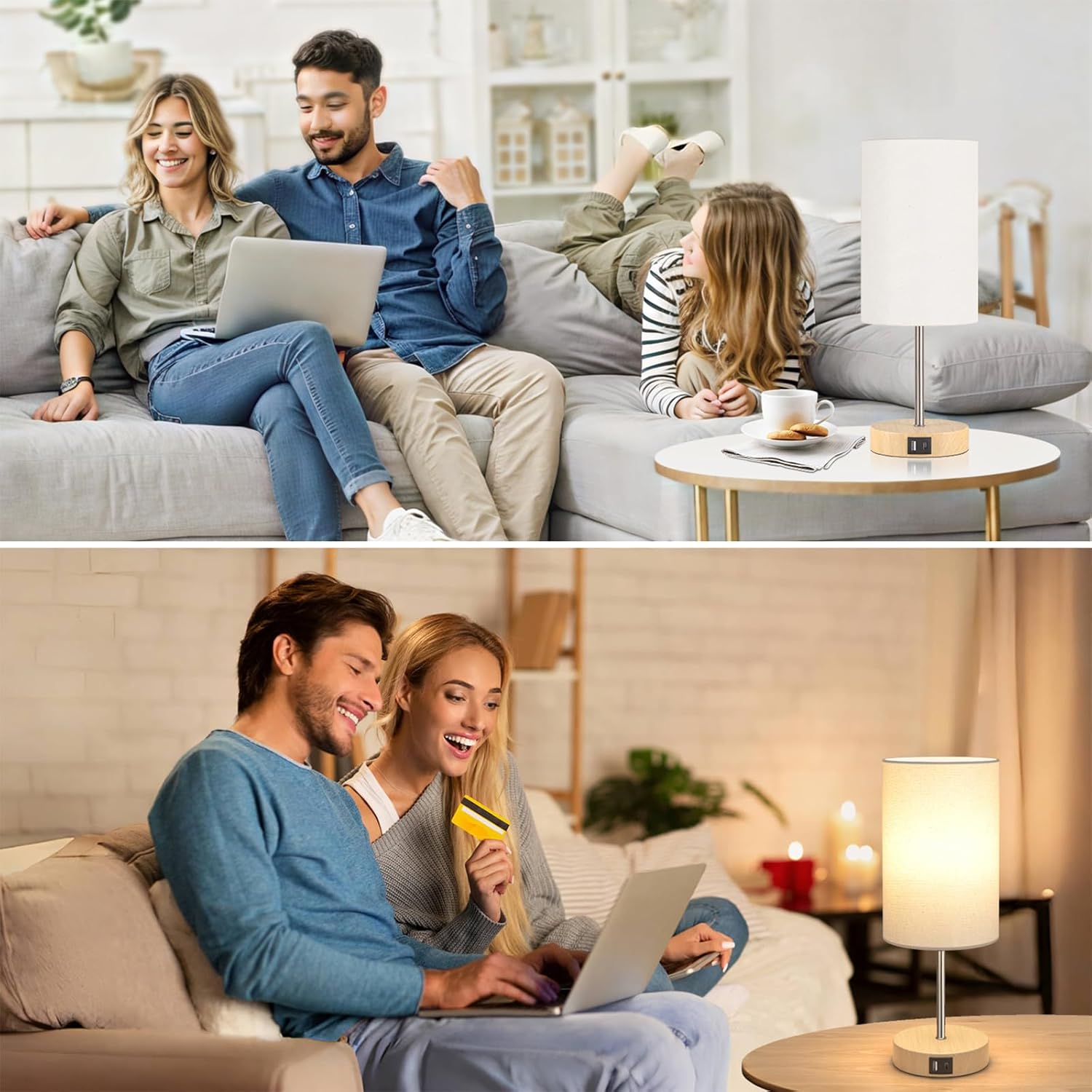 AKASUKI Table Lamp for Bedroom, 3 Way Dimmable Touch Lamp with Dual Charging Station, Small Bedside Lamps for Night Stands, Living Room, Office(LED Bulb Included) - Grand Goldman