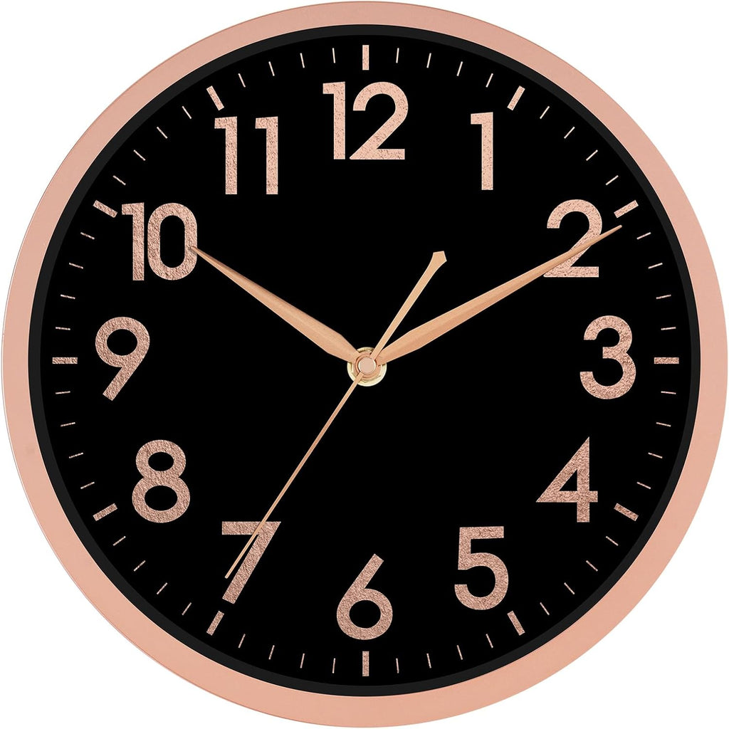 AKCISOT Wall Clock, Modern Small Wall Clocks Battery Operated 8 Inch, Silent Non-Ticking Analog Classic for Office, Home, Bathroom, Kitchen, Bedroom, School(Black) - Grand Goldman