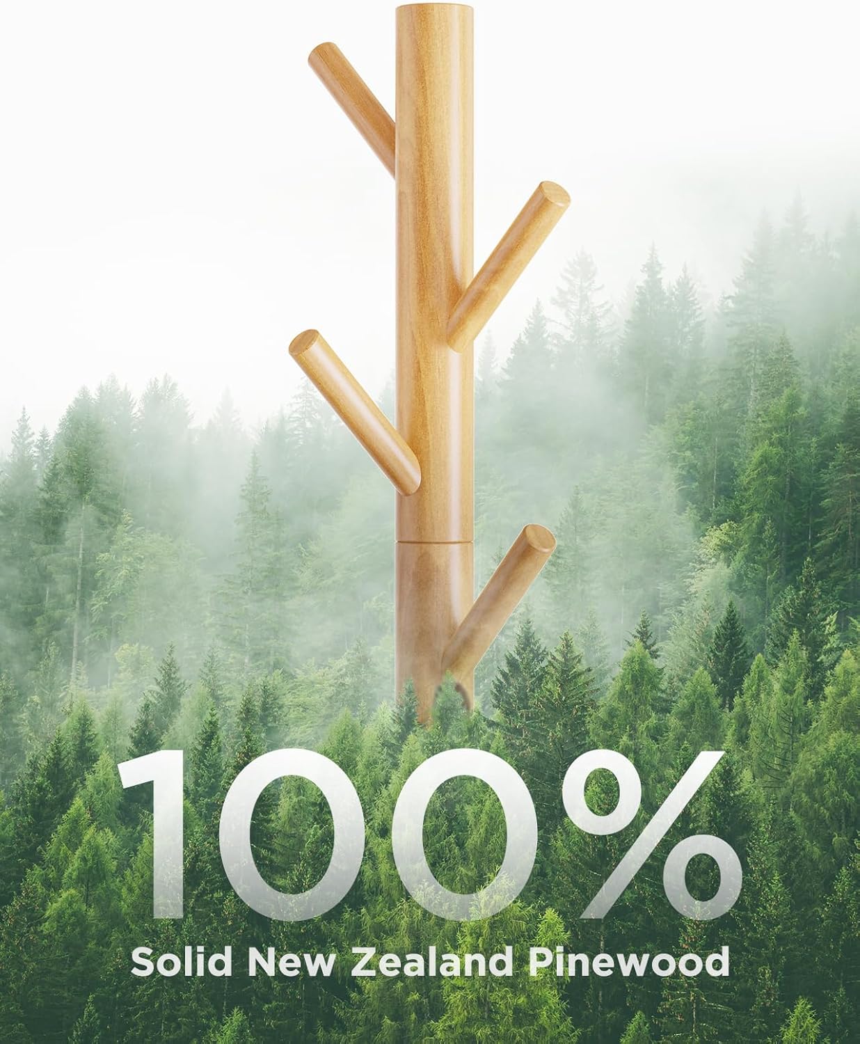 AMADA HOMEFURNISHING Coat Rack Stand, Wooden Coat Rack Freestanding with 8 Hooks, Coat Tree with 3 Height Configurations for Entryway, Hallway, Bedroom, Office, AMWCR01N - Grand Goldman