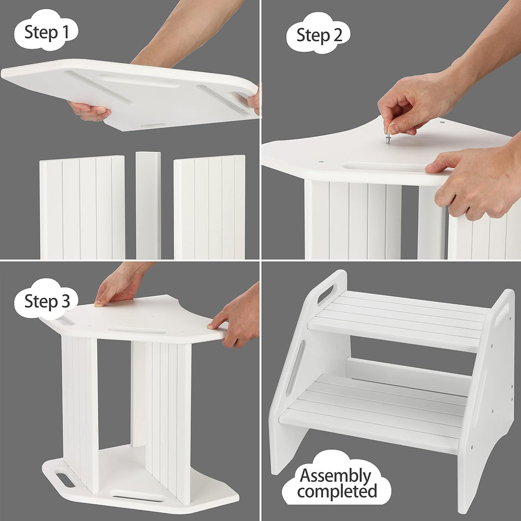 AMBIRD Wooden Step Stool, Two Step Stools Toddler 300 lbs Capacity with Safety Non-Slip Pads and Handles, Bamboo Step Stool for Bathroom, Kitchen Dual Height Step Stools for Kids (Natural) - Grand Goldman