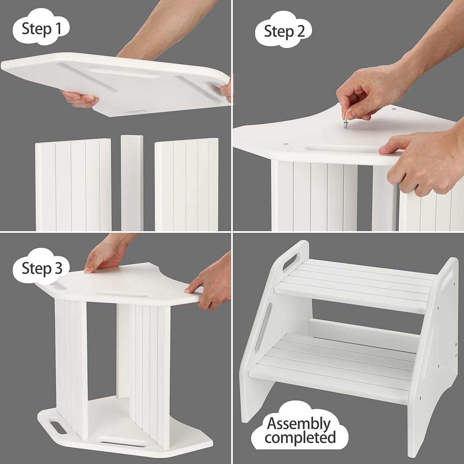 AMBIRD Wooden Step Stool, Two Step Stools Toddler 300 lbs Capacity with Safety Non-Slip Pads and Handles, Bamboo Step Stool for Bathroom, Kitchen Dual Height Step Stools for Kids (Natural) - Grand Goldman