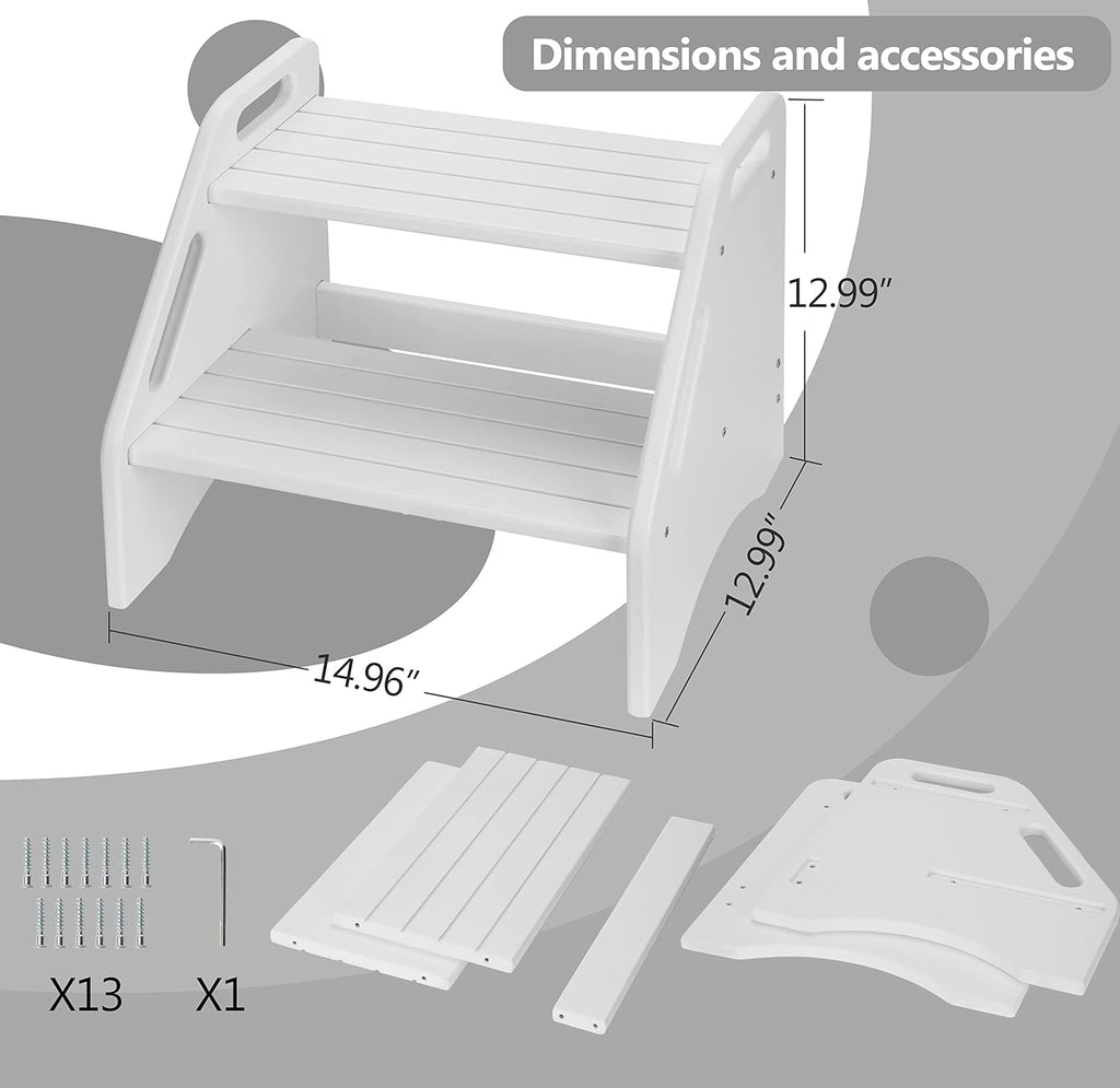 AMBIRD Wooden Step Stool, Two Step Stools Toddler 300 lbs Capacity with Safety Non-Slip Pads and Handles, Bamboo Step Stool for Bathroom, Kitchen Dual Height Step Stools for Kids (Natural) - Grand Goldman