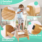 AMBIRD Wooden Step Stool, Two Step Stools Toddler 300 lbs Capacity with Safety Non-Slip Pads and Handles, Bamboo Step Stool for Bathroom, Kitchen Dual Height Step Stools for Kids (Natural) - Grand Goldman