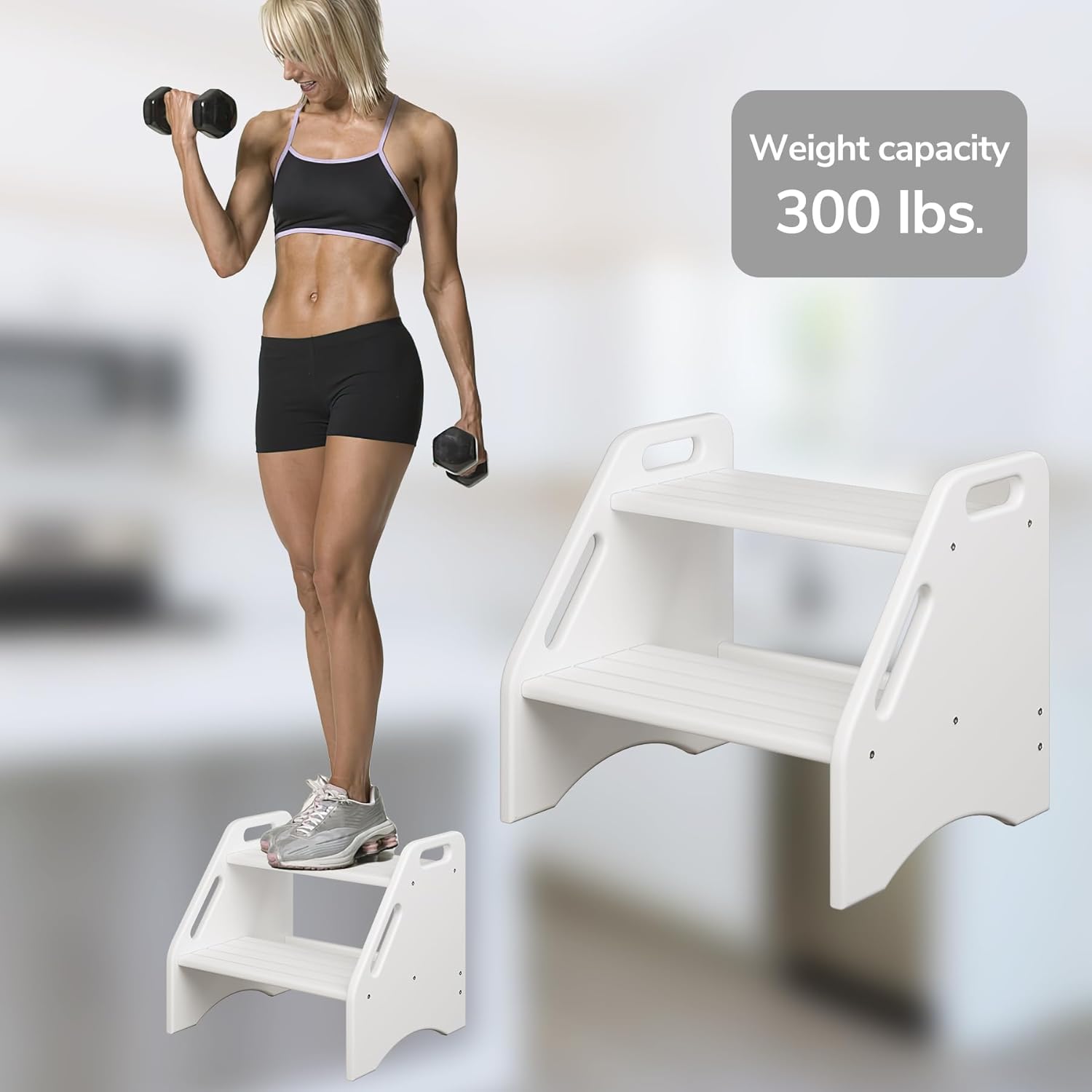 AMBIRD Wooden Step Stool, Two Step Stools Toddler 300 lbs Capacity with Safety Non-Slip Pads and Handles, Bamboo Step Stool for Bathroom, Kitchen Dual Height Step Stools for Kids (Natural) - Grand Goldman