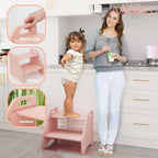 AMBIRD Wooden Step Stool, Two Step Stools Toddler 300 lbs Capacity with Safety Non-Slip Pads and Handles, Bamboo Step Stool for Bathroom, Kitchen Dual Height Step Stools for Kids (Natural) - Grand Goldman