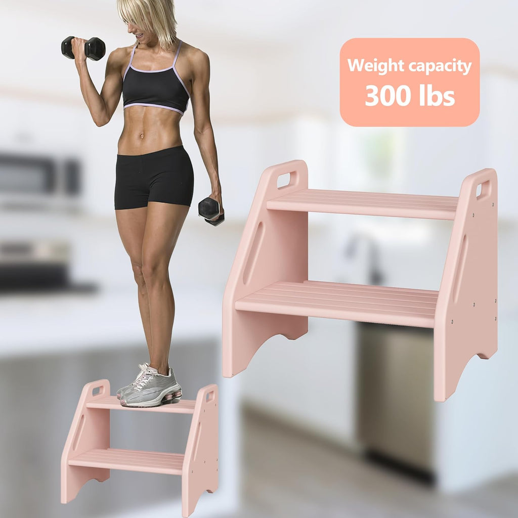 AMBIRD Wooden Step Stool, Two Step Stools Toddler 300 lbs Capacity with Safety Non-Slip Pads and Handles, Bamboo Step Stool for Bathroom, Kitchen Dual Height Step Stools for Kids (Natural) - Grand Goldman