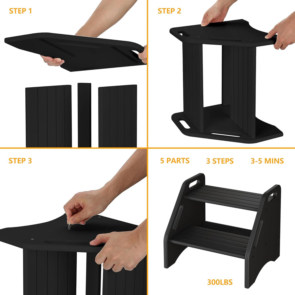 AMBIRD Wooden Step Stool, Two Step Stools Toddler 300 lbs Capacity with Safety Non-Slip Pads and Handles, Bamboo Step Stool for Bathroom, Kitchen Dual Height Step Stools for Kids (Natural) - Grand Goldman