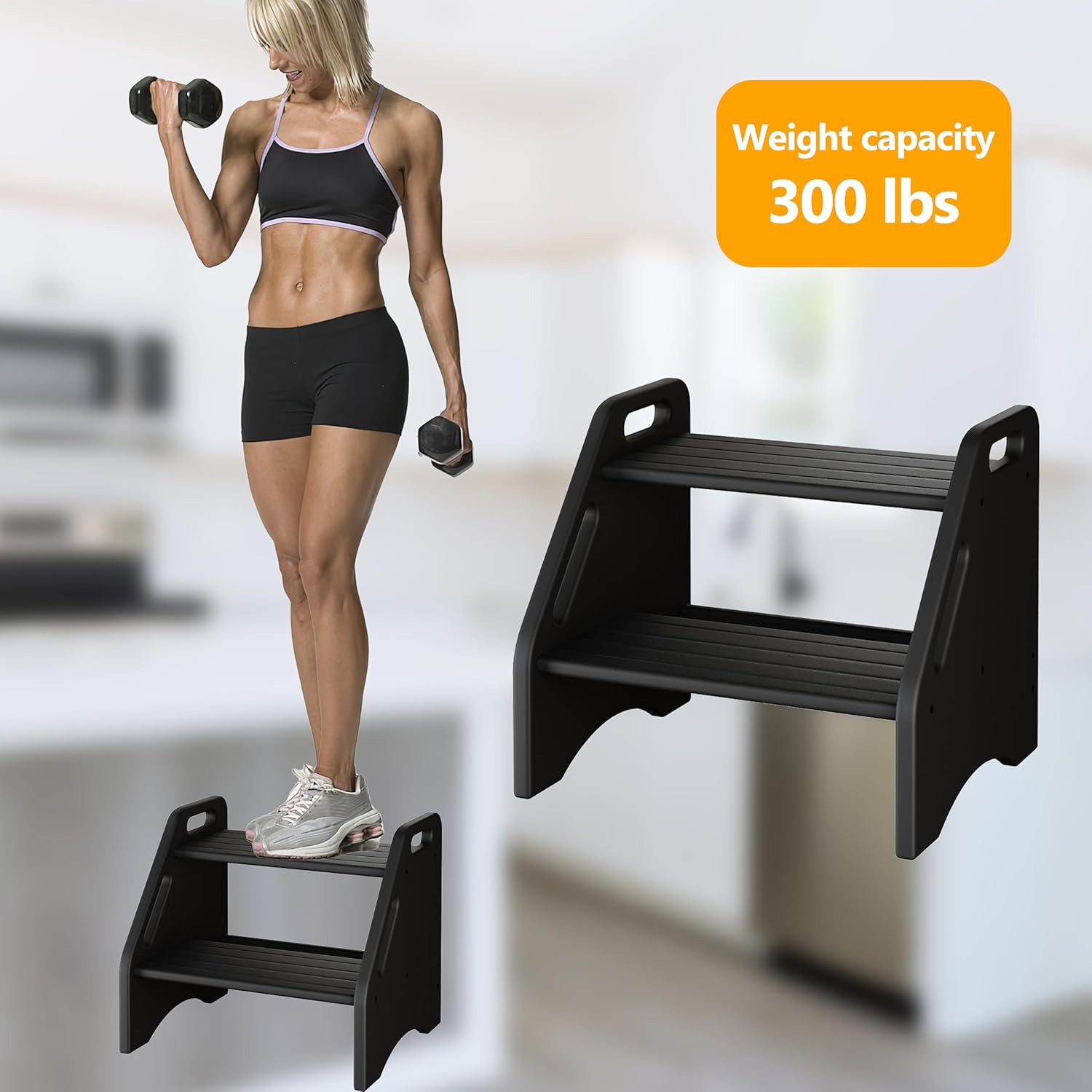 AMBIRD Wooden Step Stool, Two Step Stools Toddler 300 lbs Capacity with Safety Non-Slip Pads and Handles, Bamboo Step Stool for Bathroom, Kitchen Dual Height Step Stools for Kids (Natural) - Grand Goldman