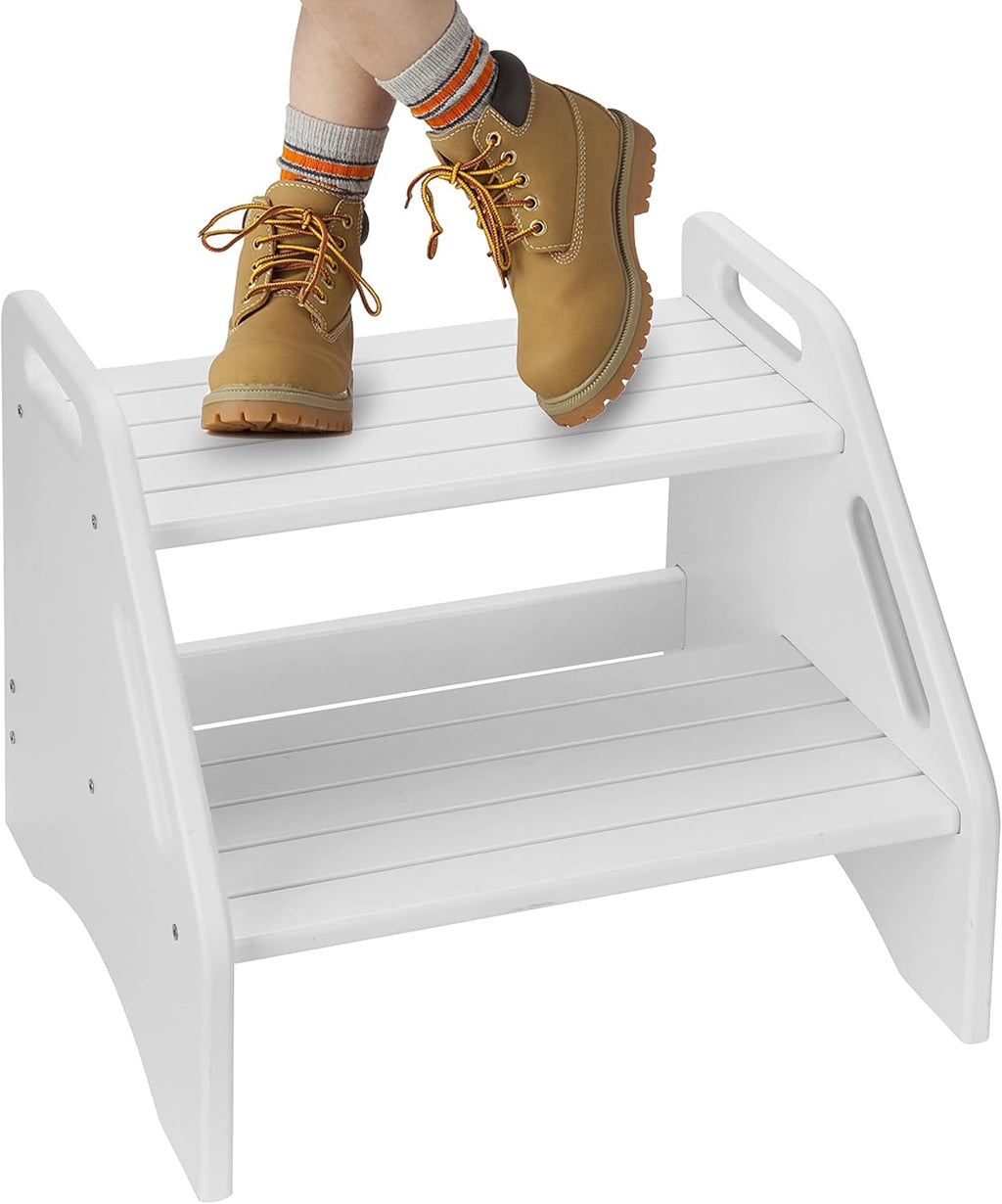 AMBIRD Wooden Step Stool, Two Step Stools Toddler 300 lbs Capacity with Safety Non-Slip Pads and Handles, Bamboo Step Stool for Bathroom, Kitchen Dual Height Step Stools for Kids (Natural) - Grand Goldman