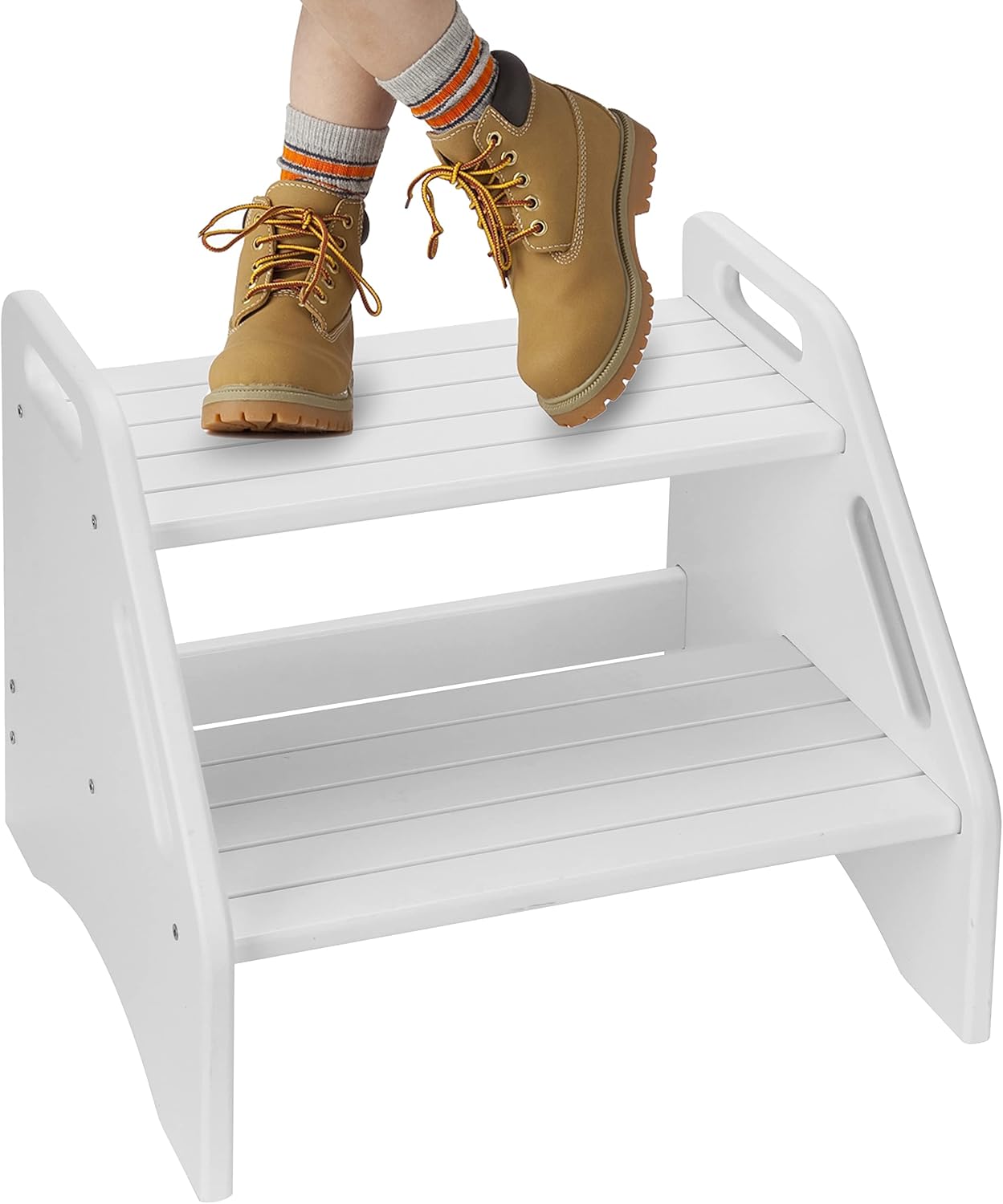 AMBIRD Wooden Step Stool, Two Step Stools Toddler 300 lbs Capacity with Safety Non-Slip Pads and Handles, Bamboo Step Stool for Bathroom, Kitchen Dual Height Step Stools for Kids (Natural) - Grand Goldman