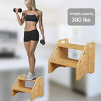 AMBIRD Wooden Step Stool, Two Step Stools Toddler 300 lbs Capacity with Safety Non-Slip Pads and Handles, Bamboo Step Stool for Bathroom, Kitchen Dual Height Step Stools for Kids (Natural) - Grand Goldman