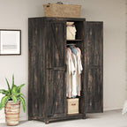 AMERLIFE Farmhouse Armoire Wardrobe Closet with 2 Barn Doors, 71'' Storage Cabinet with Hanging Rod & Shelf, Versatile Clothing Storage for Bedroom, Distressed White - Grand Goldman