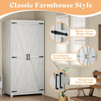 AMERLIFE Farmhouse Armoire Wardrobe Closet with 2 Barn Doors, 71'' Storage Cabinet with Hanging Rod & Shelf, Versatile Clothing Storage for Bedroom, Distressed White - Grand Goldman