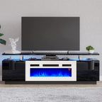 AMERLIFE Fireplace TV Stand with 36" Fireplace, 70" Modern High Gloss Fireplace Entertainment Center LED Lights, 2 Tier TV Console Cabinet for TVs Up to 80", Obsidian Black - Grand Goldman