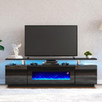 AMERLIFE Fireplace TV Stand with 36" Fireplace, 70" Modern High Gloss Fireplace Entertainment Center LED Lights, 2 Tier TV Console Cabinet for TVs Up to 80", Obsidian Black - Grand Goldman