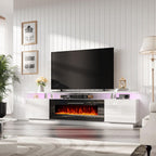 AMERLIFE Fireplace TV Stand with 36" Fireplace, 70" Modern High Gloss Fireplace Entertainment Center LED Lights, 2 Tier TV Console Cabinet for TVs Up to 80", Obsidian Black - Grand Goldman