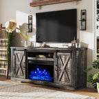 AMERLIFE Fireplace TV Stand with Sliding Barn Door for TVs up to 73", Farmhouse 63" Fireplace Entertainment Center with Storage Cabinets/Adjustable Shelves, Distressed White & Barnwood - Grand Goldman