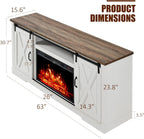 AMERLIFE Fireplace TV Stand with Sliding Barn Door for TVs up to 73", Farmhouse 63" Fireplace Entertainment Center with Storage Cabinets/Adjustable Shelves, Distressed White & Barnwood - Grand Goldman