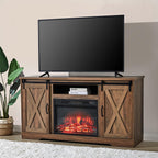 AMERLIFE Fireplace TV Stand with Sliding Barn Door for TVs up to 73", Farmhouse 63" Fireplace Entertainment Center with Storage Cabinets/Adjustable Shelves, Distressed White & Barnwood - Grand Goldman