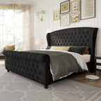 AMERLIFE King Size Platform Bed Frame, Chenille Upholstered Sleigh Bed with Scroll Wingback Headboard & Footboard/Button Tufted/No Box Spring Required/Cream - Grand Goldman