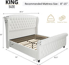AMERLIFE King Size Platform Bed Frame, Chenille Upholstered Sleigh Bed with Scroll Wingback Headboard & Footboard/Button Tufted/No Box Spring Required/Cream - Grand Goldman