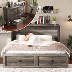 AMERLIFE Queen Murphy Bed with Storage & Charging Station, Farmhouse Murphy Cabinet with Foldable Panel, Noisy Free, for Guest Bedroom, Living Room, Office, Distressed White & Barnwood - Grand Goldman