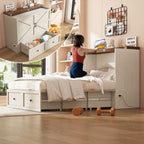 AMERLIFE Queen Murphy Bed with Storage & Charging Station, Farmhouse Murphy Cabinet with Foldable Panel, Noisy Free, for Guest Bedroom, Living Room, Office, Distressed White & Barnwood - Grand Goldman