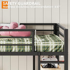 ANCTOR Loft Bed Twin Size with L Shaped Desk and Shelves, Heavy Duty Metal Loft Bed Frame with Power Outlet and LED Lighted, Space-Saving, Noise Free， Brown - Grand Goldman