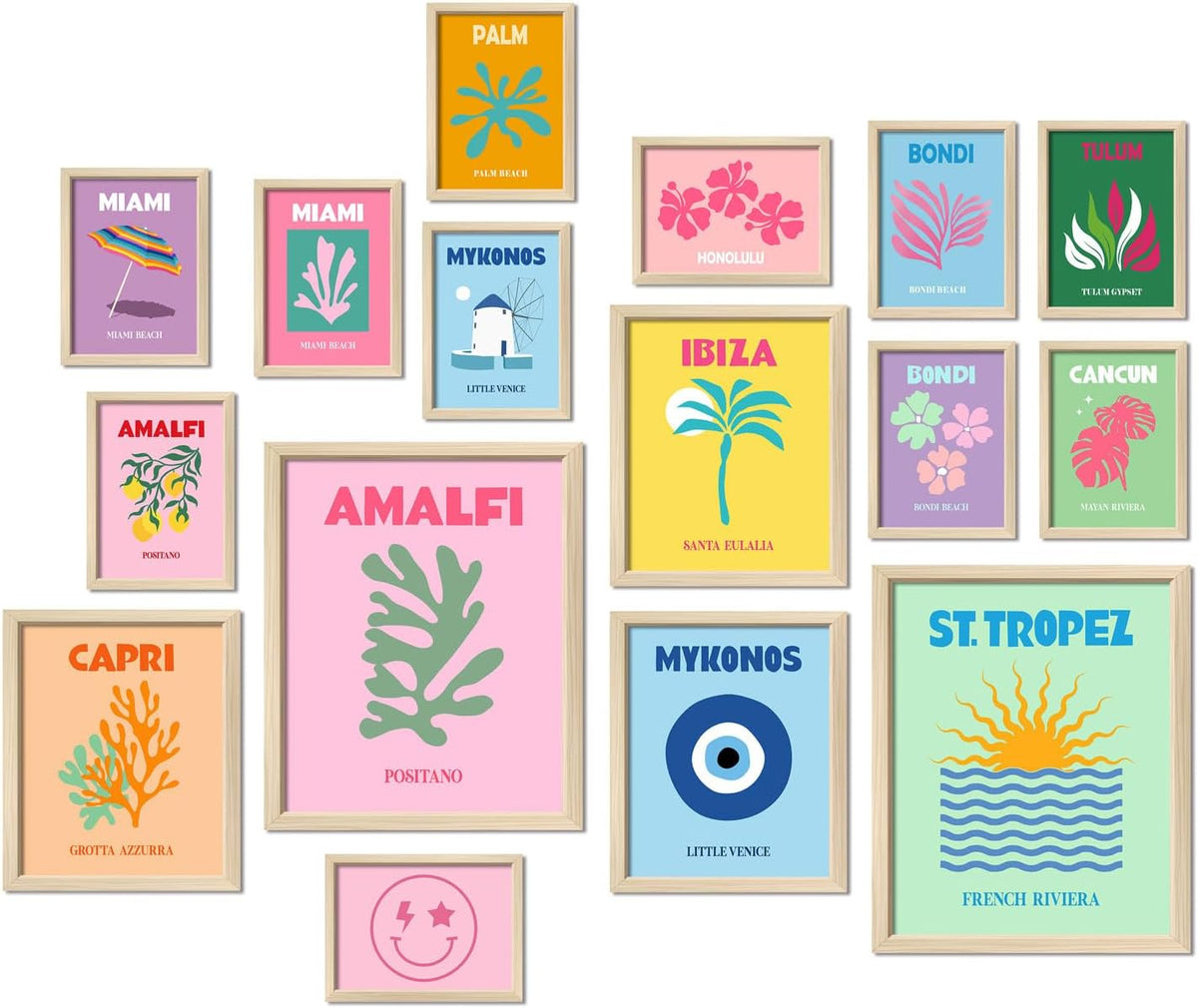 ANERZA 16 PCS Framed Eclectic Wall Art Decor, Modern Maximalist Wall Prints for Bedroom, Gallery Wall Frame Set, Posters for Living Room Aesthetic, Wall Collage Kit Pictures, Colorful Dorm Home Decor - Grand Goldman