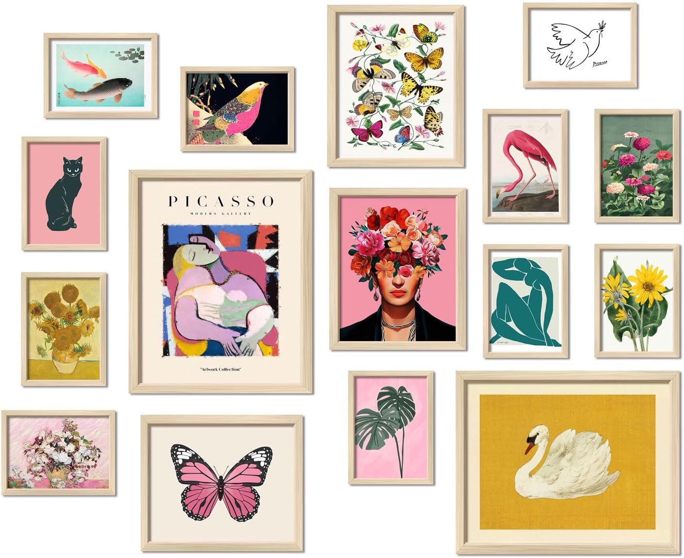 ANERZA 16 PCS Framed Eclectic Wall Art Decor, Modern Maximalist Wall Prints for Bedroom, Gallery Wall Frame Set, Posters for Living Room Aesthetic, Wall Collage Kit Pictures, Colorful Dorm Home Decor - Grand Goldman