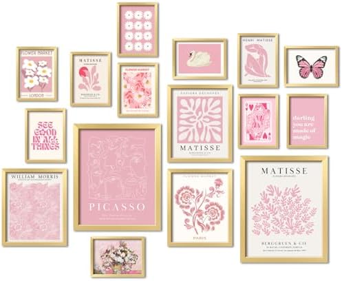 ANERZA 16 PCS Framed Eclectic Wall Art Decor, Modern Maximalist Wall Prints for Bedroom, Gallery Wall Frame Set, Posters for Living Room Aesthetic, Wall Collage Kit Pictures, Colorful Dorm Home Decor - Grand Goldman