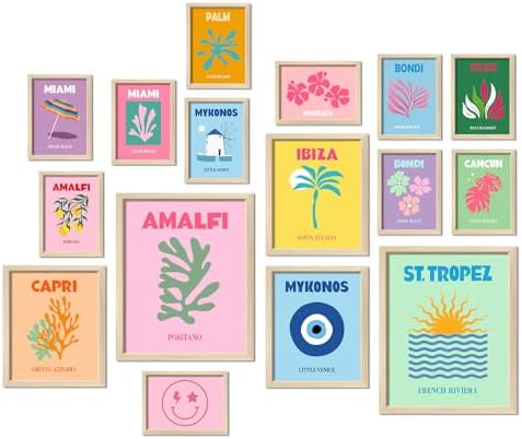ANERZA 16 PCS Framed Eclectic Wall Art Decor, Modern Maximalist Wall Prints for Bedroom, Gallery Wall Frame Set, Posters for Living Room Aesthetic, Wall Collage Kit Pictures, Colorful Dorm Home Decor - Grand Goldman