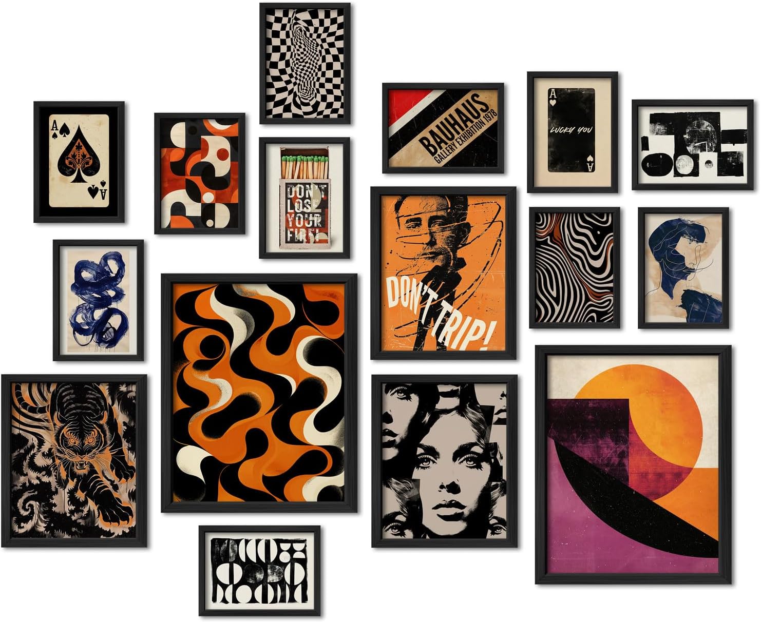 ANERZA 16 PCS Framed Eclectic Wall Art Decor, Modern Maximalist Wall Prints for Bedroom, Gallery Wall Frame Set, Posters for Living Room Aesthetic, Wall Collage Kit Pictures, Colorful Dorm Home Decor - Grand Goldman