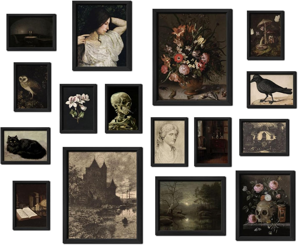 ANERZA 16 PCS Framed Eclectic Wall Art Decor, Modern Maximalist Wall Prints for Bedroom, Gallery Wall Frame Set, Posters for Living Room Aesthetic, Wall Collage Kit Pictures, Colorful Dorm Home Decor - Grand Goldman