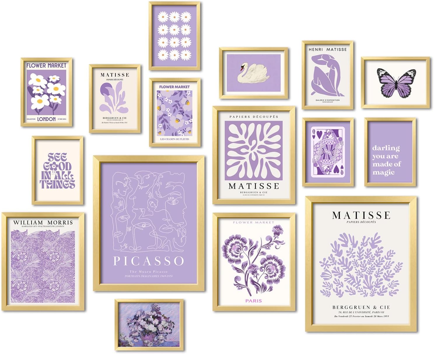 ANERZA 16 PCS Framed Eclectic Wall Art Decor, Modern Maximalist Wall Prints for Bedroom, Gallery Wall Frame Set, Posters for Living Room Aesthetic, Wall Collage Kit Pictures, Colorful Dorm Home Decor - Grand Goldman