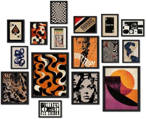 ANERZA 16 PCS Framed Eclectic Wall Art Decor, Modern Maximalist Wall Prints for Bedroom, Gallery Wall Frame Set, Posters for Living Room Aesthetic, Wall Collage Kit Pictures, Colorful Dorm Home Decor - Grand Goldman