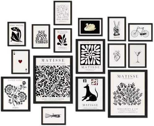 ANERZA 16 PCS Framed Eclectic Wall Art Decor, Modern Maximalist Wall Prints for Bedroom, Gallery Wall Frame Set, Posters for Living Room Aesthetic, Wall Collage Kit Pictures, Colorful Dorm Home Decor - Grand Goldman